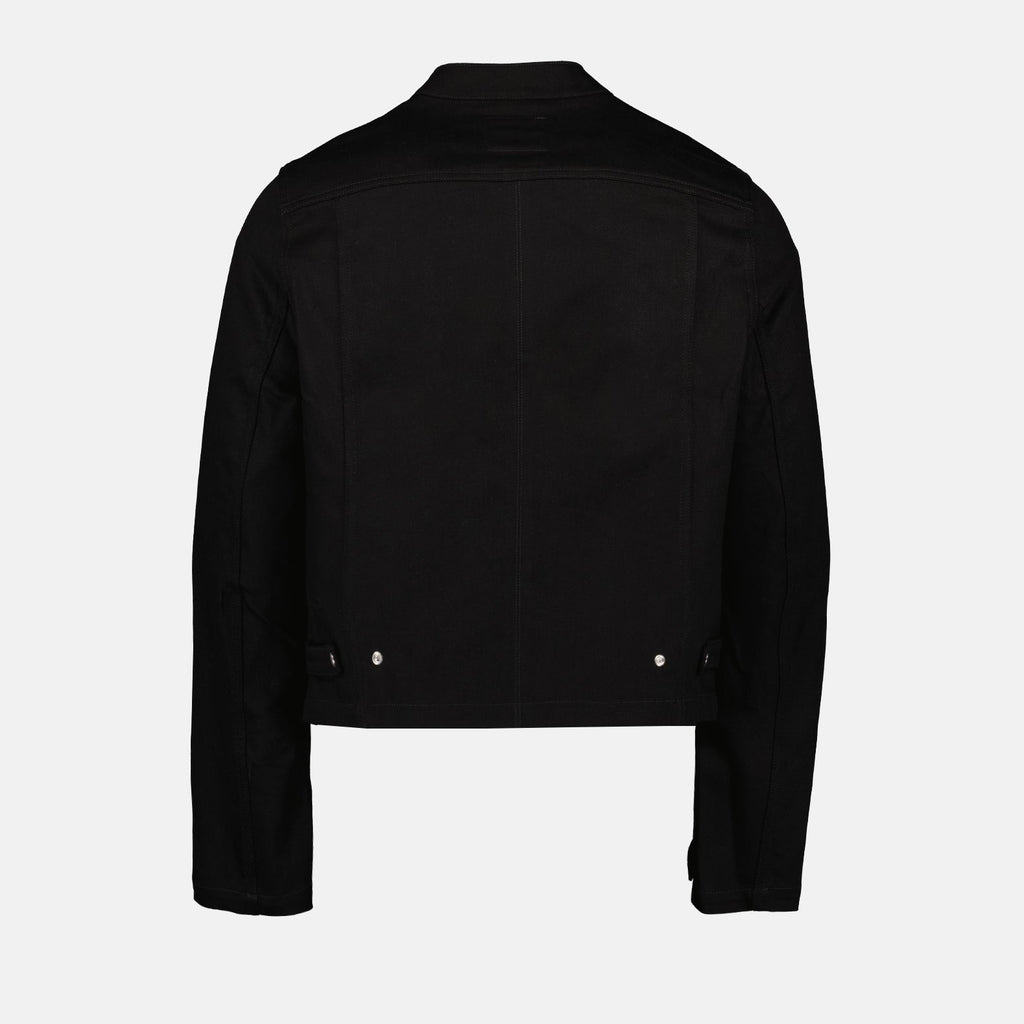 Image d'une veste de motard en denim noir de Courrèges pour hommes - Saison Printemps-Été 2024 - Détail vue 2