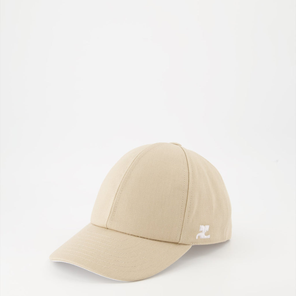 Courrèges cap, luxury cotton cap, classic beige cap, elegant accessories, high-end headwear