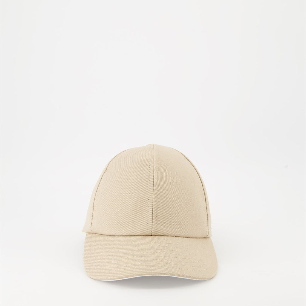Courrèges cap, luxury cotton cap, classic beige cap, elegant accessories, high-end headwear