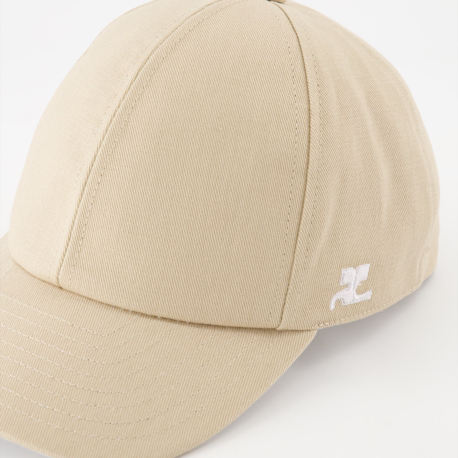 Courrèges cap, luxury cotton cap, classic beige cap, elegant accessories, high-end headwear