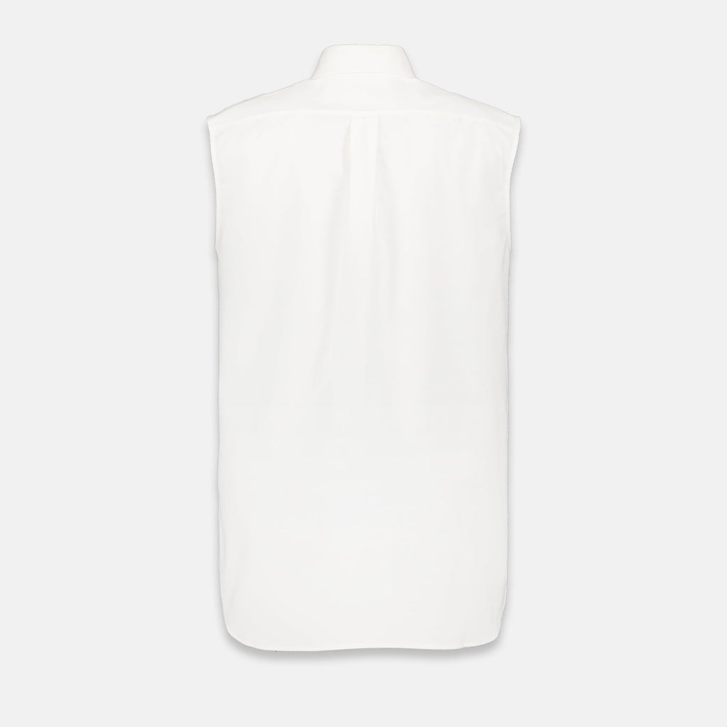 Prada, Sleeveless White Shirt, Luxury Fashion, Versatile Shirt, Elegant Apparel