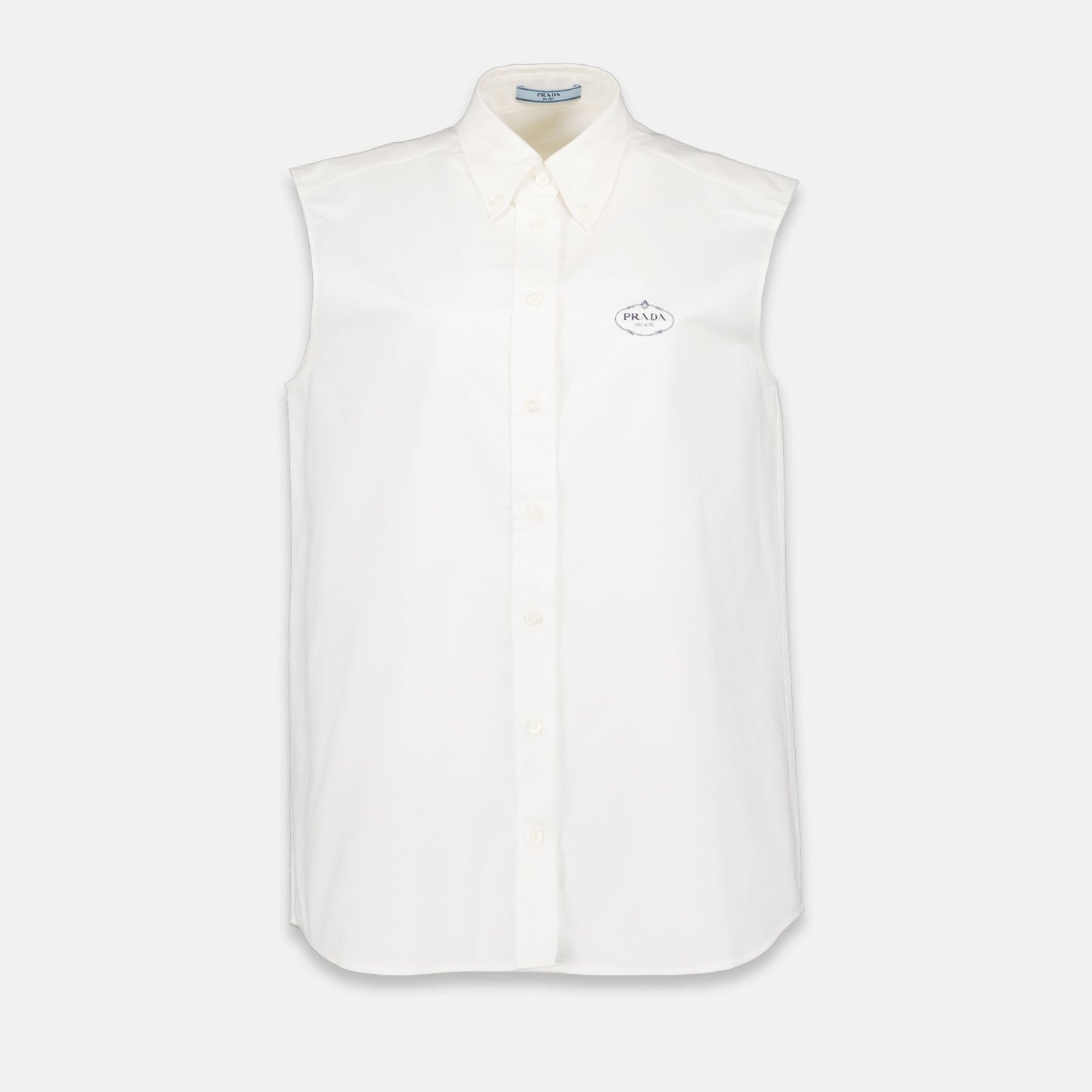 Prada, Sleeveless White Shirt, Luxury Fashion, Versatile Shirt, Elegant Apparel