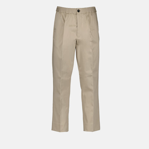 Beige Cotton Straight Pants