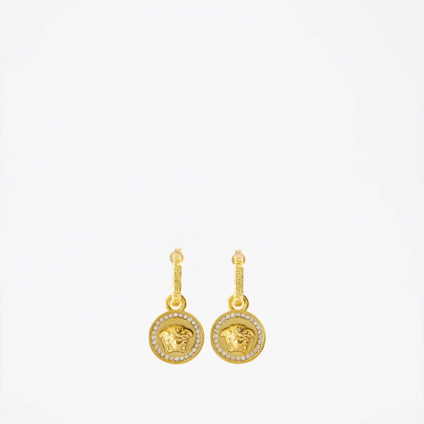 Versace earrings, crystal earrings, luxury jewelry, Medusa motif, high-end accessories