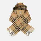 Plaid scarf, hooded scarf, Burberry check, luxury accessory, timeless fashion