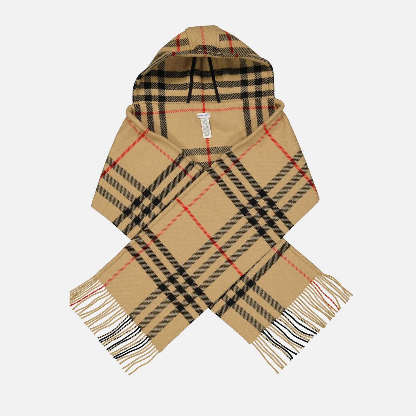 Plaid scarf, hooded scarf, Burberry check, luxury accessory, timeless fashion