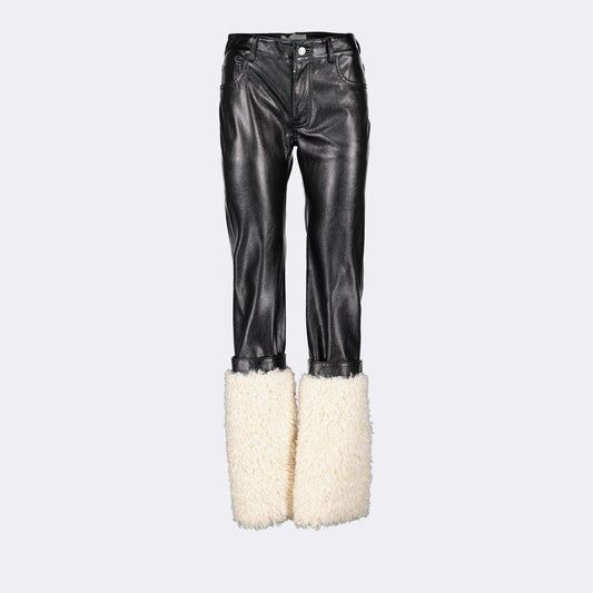 Hybrid pants, faux leather pants, faux fur pants, Coperni pants, luxury fashion