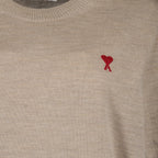 AMI Paris, Beige Pullover, Ami de Coeur, Women's Luxury Sweaters, High-End Fashion