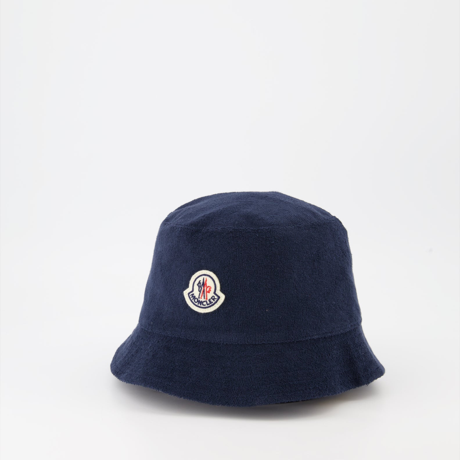 luxury bucket hat, terry cotton hat, blue bucket hat, Moncler hat, high-end accessory