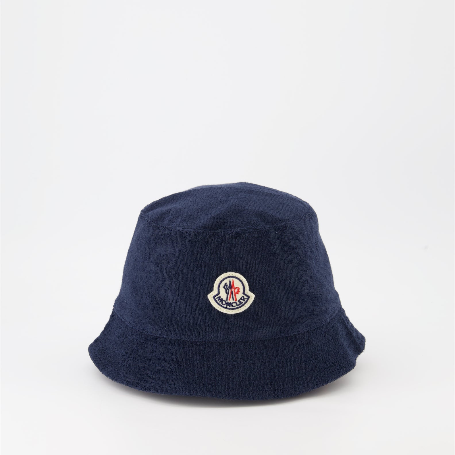 luxury bucket hat, terry cotton hat, blue bucket hat, Moncler hat, high-end accessory