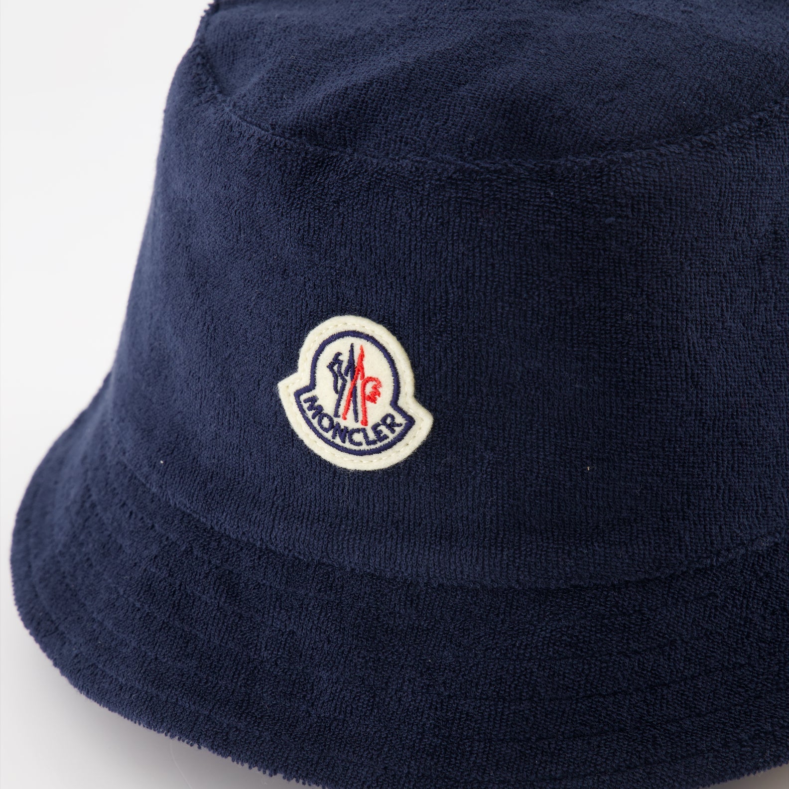 luxury bucket hat, terry cotton hat, blue bucket hat, Moncler hat, high-end accessory