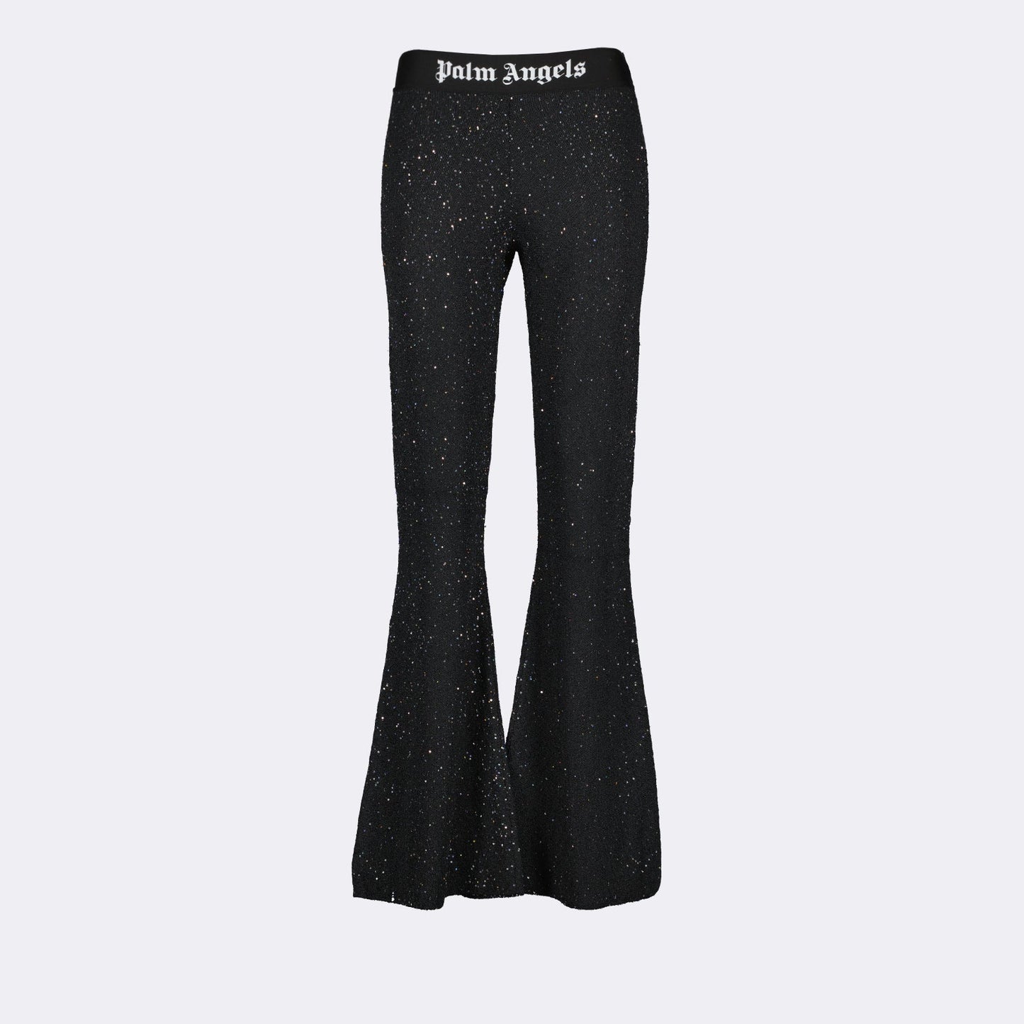 glitter joggers, luxury athleisure, Palm Angels joggers, flared jogging pants, stylish joggers