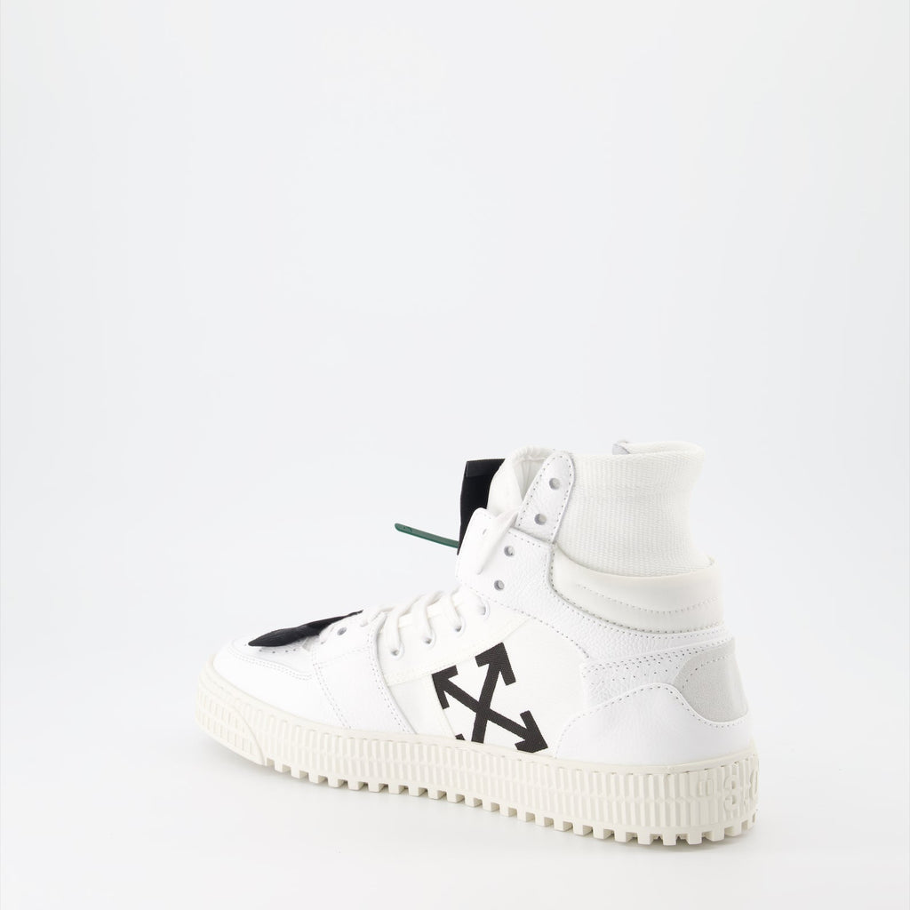 Off-White sneakers, luxury leather sneakers, high-top fashion shoes, streetwear luxury, designer footwear