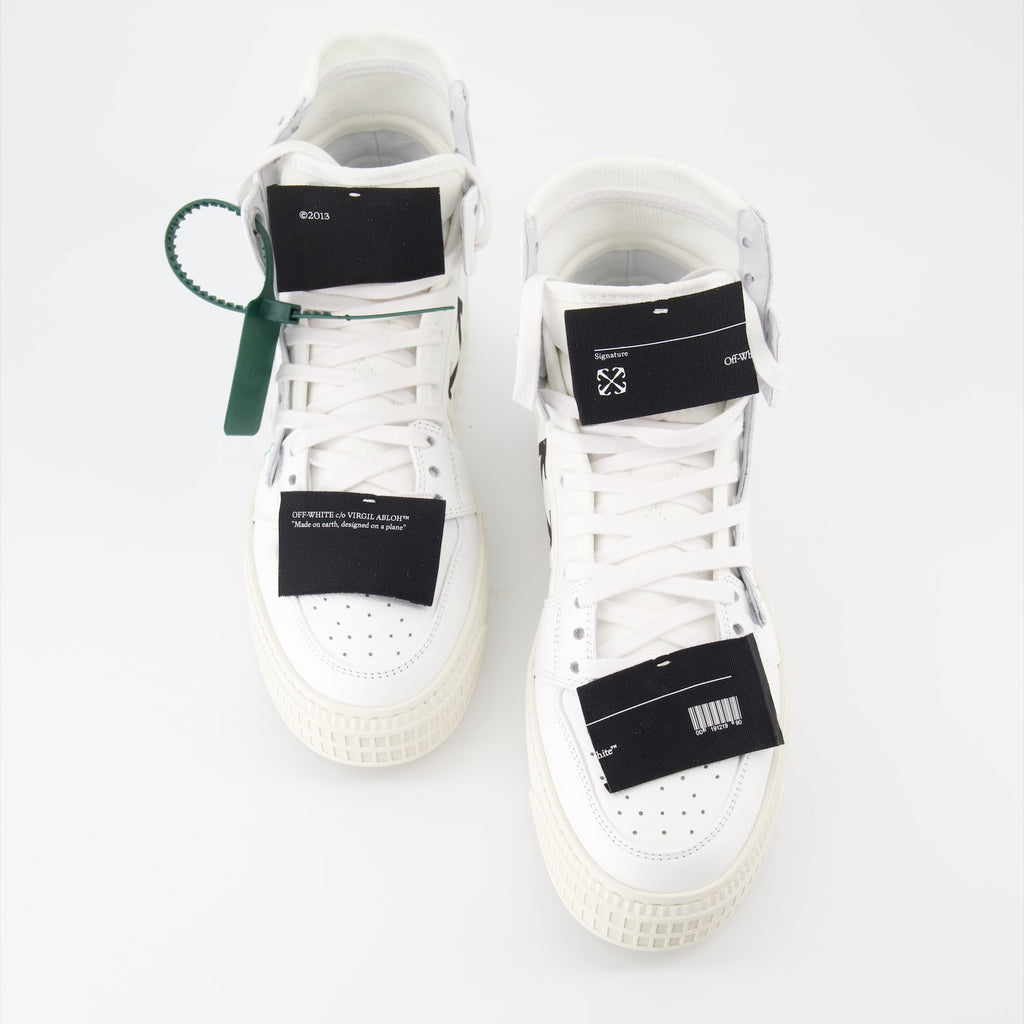 Off-White sneakers, luxury leather sneakers, high-top fashion shoes, streetwear luxury, designer footwear