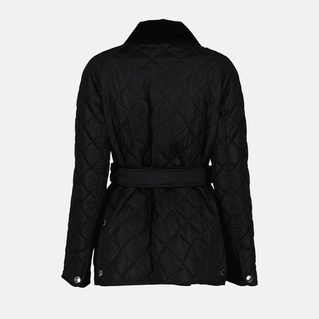 Burberry women's jacket, black quilted jacket, luxury outerwear, women's nylon jacket, elegant winter wear