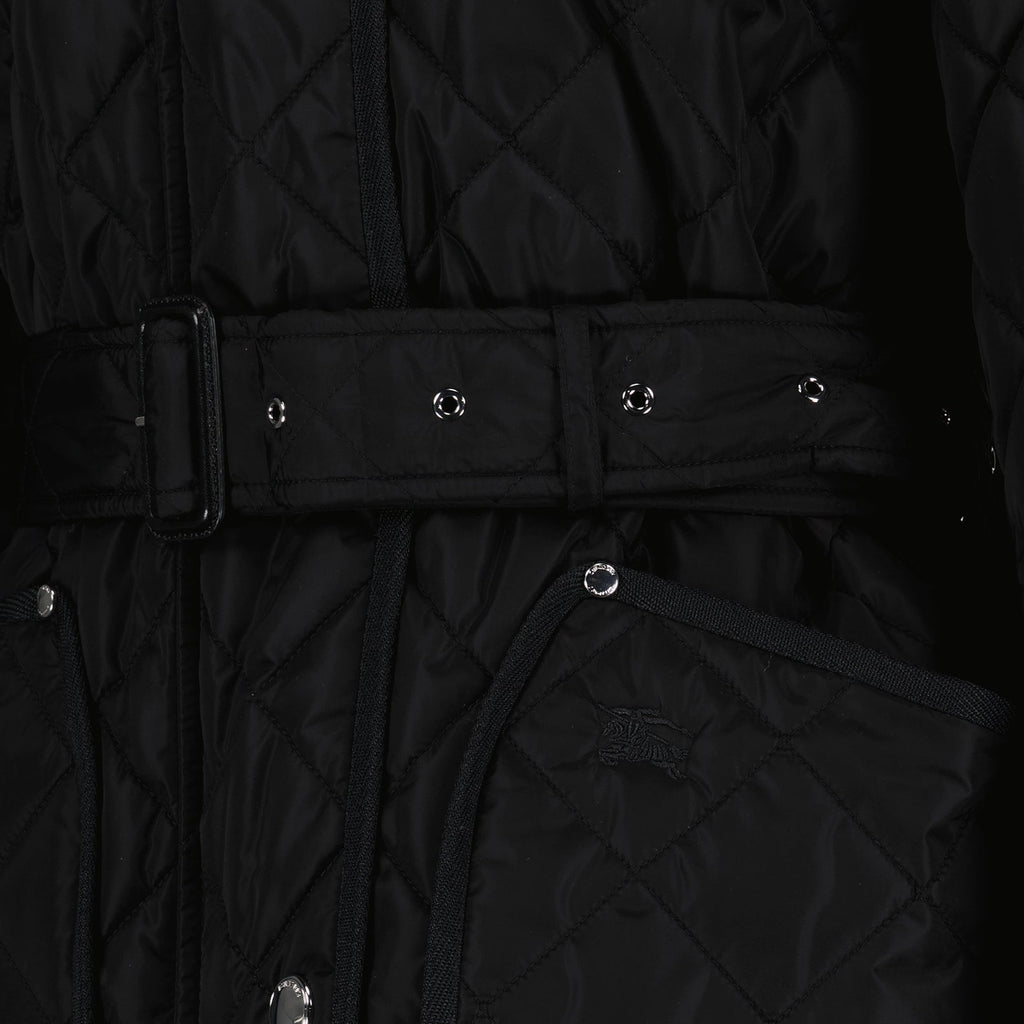 Burberry women's jacket, black quilted jacket, luxury outerwear, women's nylon jacket, elegant winter wear