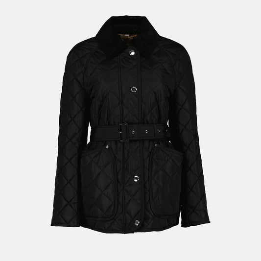 Burberry women's jacket, black quilted jacket, luxury outerwear, women's nylon jacket, elegant winter wear