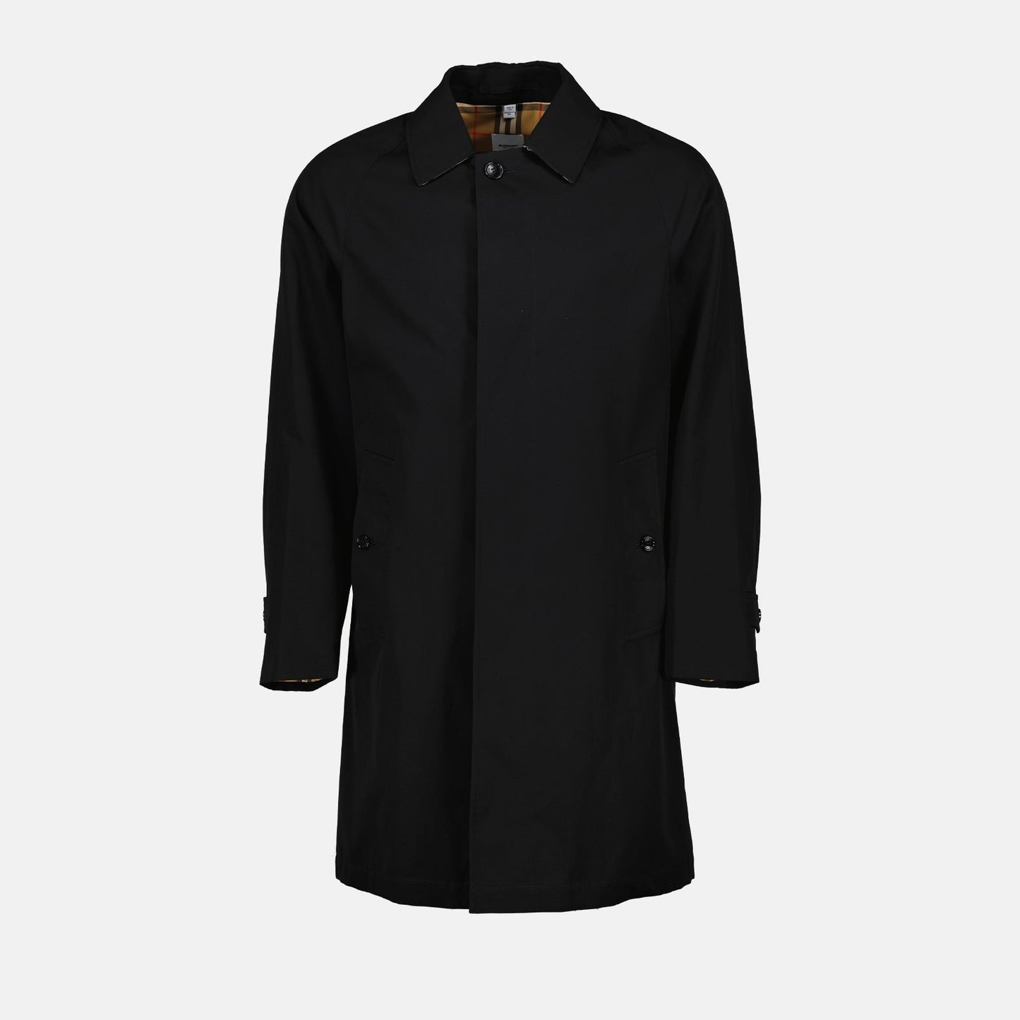 Burberry trench coat, black cotton trench, luxury men's outerwear, designer trench coat, high-end trench coat