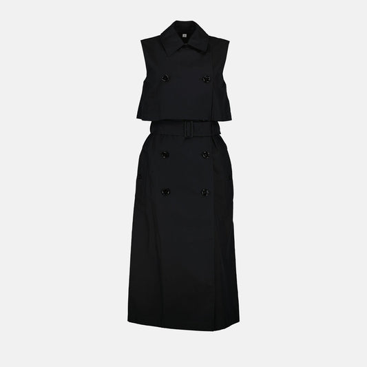 Burberry trench coat dress, luxury women's dress, black trench coat dress, high-end fashion, elegant women's coat