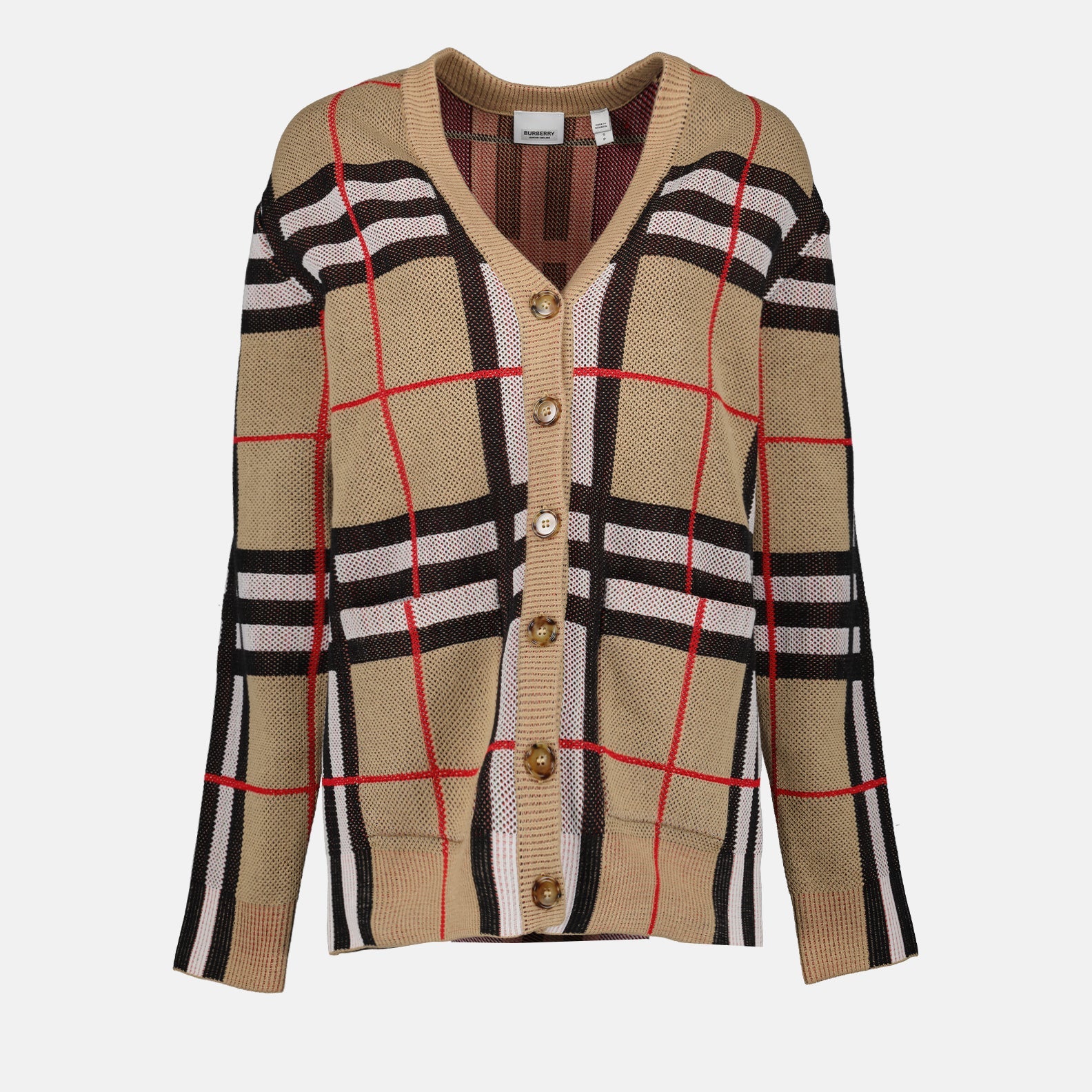 Burberry cardigan, women's luxury clothing, checked cardigan, beige cardigan, Burberry fashion