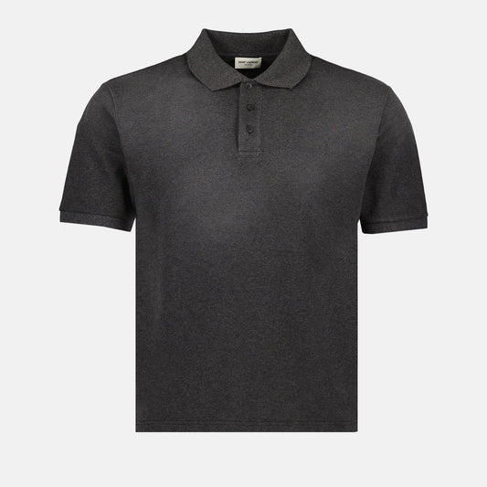 Saint Laurent, Cotton Piqué Polo, Luxury Men's Polo, Grey Polo Shirt, Designer Polo