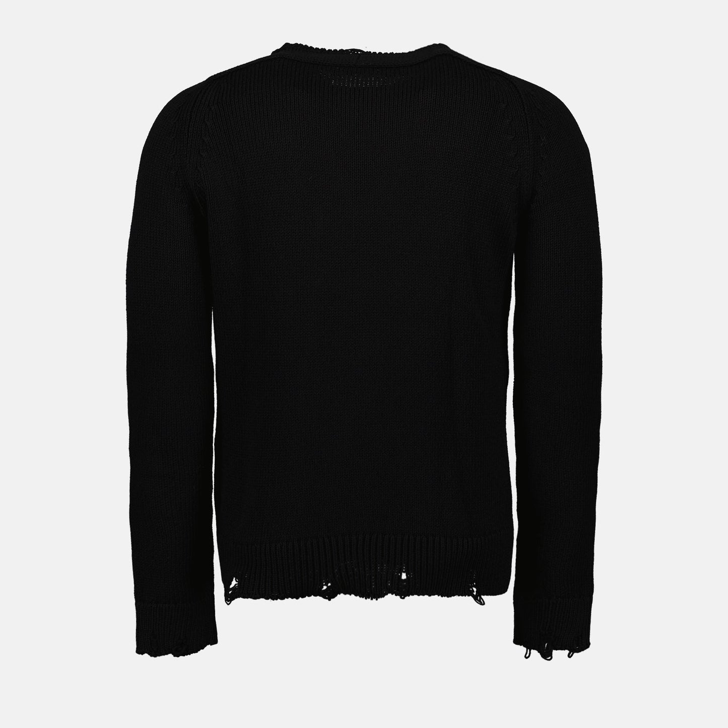 Saint Laurent, destroyed knit sweater, black sweater, men's luxury fashion, distressed knitwear