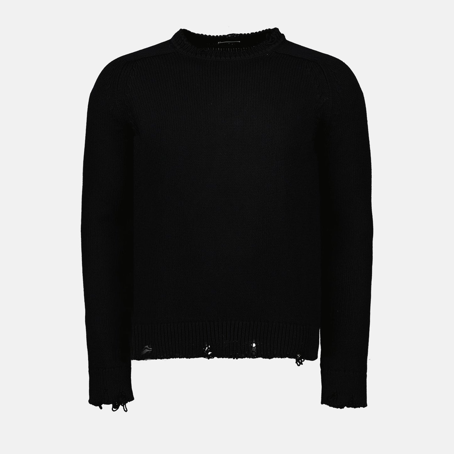 Saint Laurent, destroyed knit sweater, black sweater, men's luxury fashion, distressed knitwear