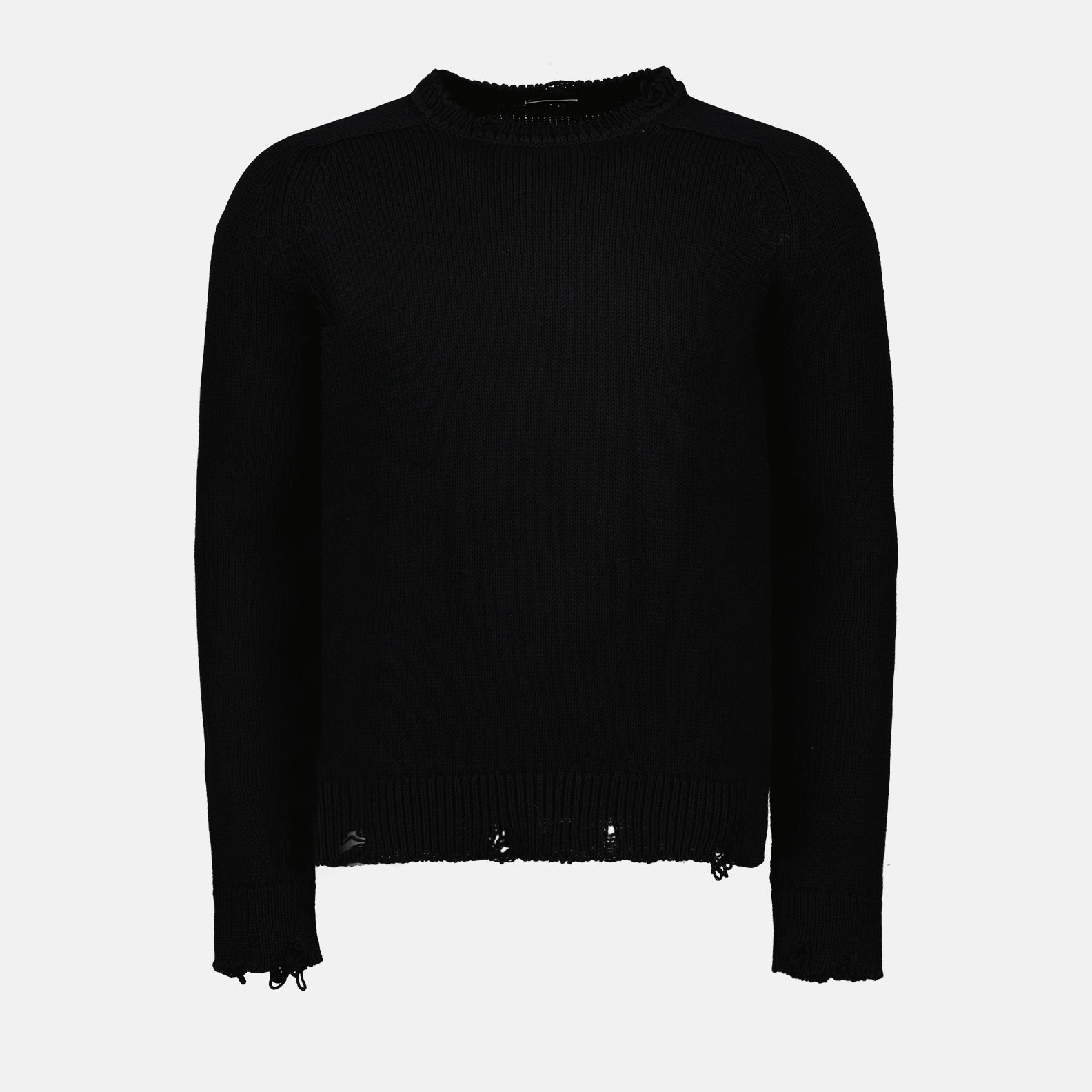 Saint Laurent, destroyed knit sweater, black sweater, men's luxury fashion, distressed knitwear