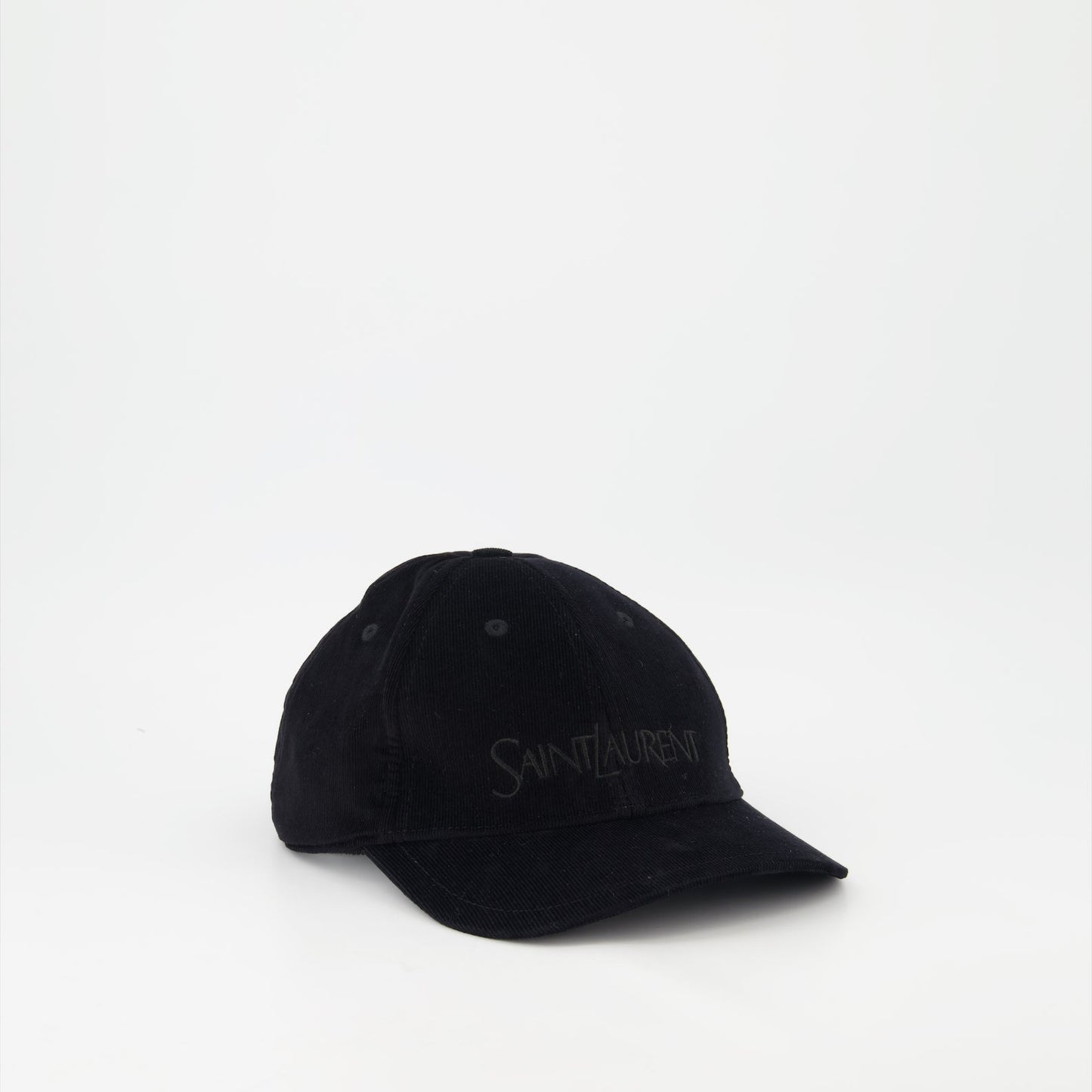 Saint Laurent cap, black corduroy cap, luxury accessory, fashionable cap, exclusive headwear