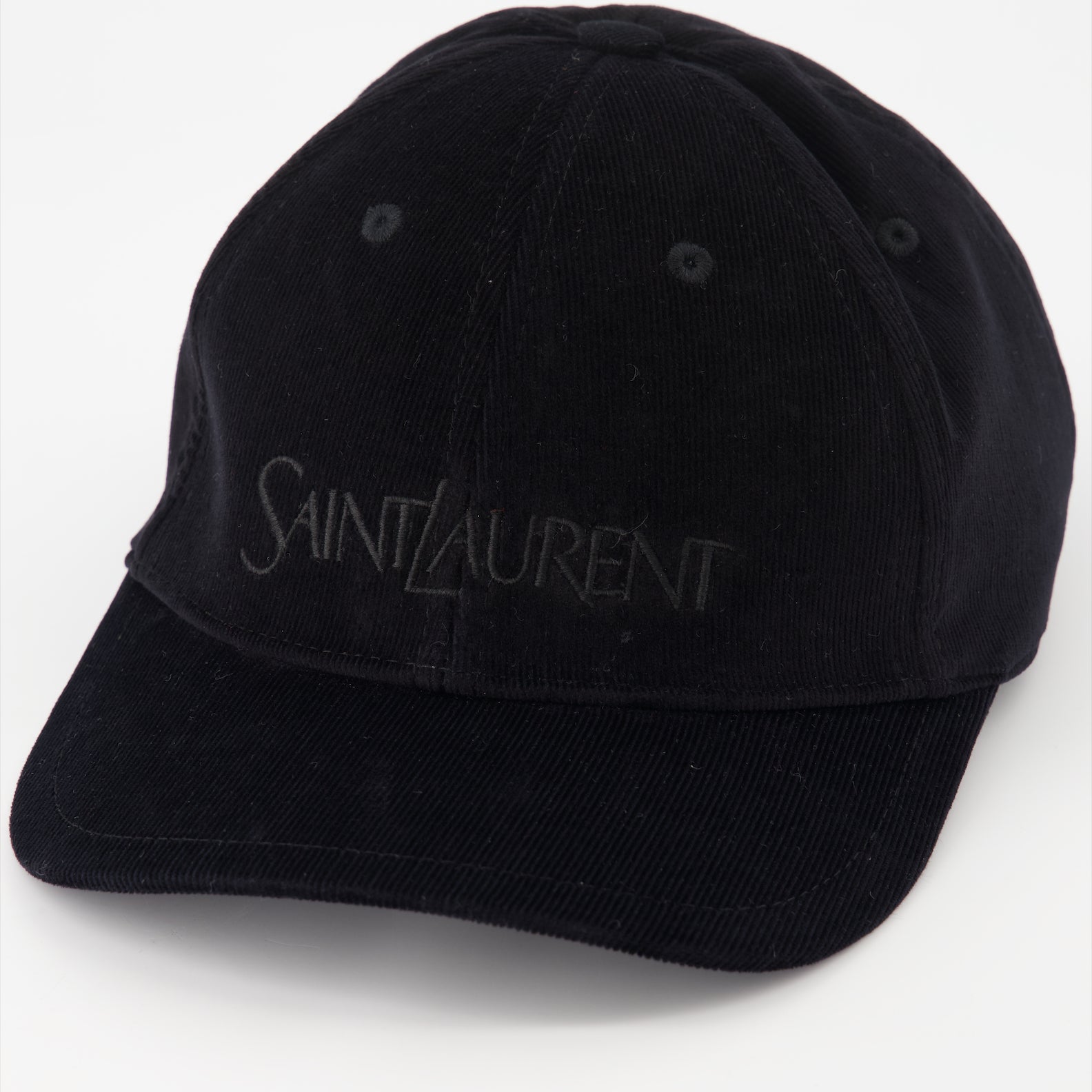 Saint Laurent cap, black corduroy cap, luxury accessory, fashionable cap, exclusive headwear