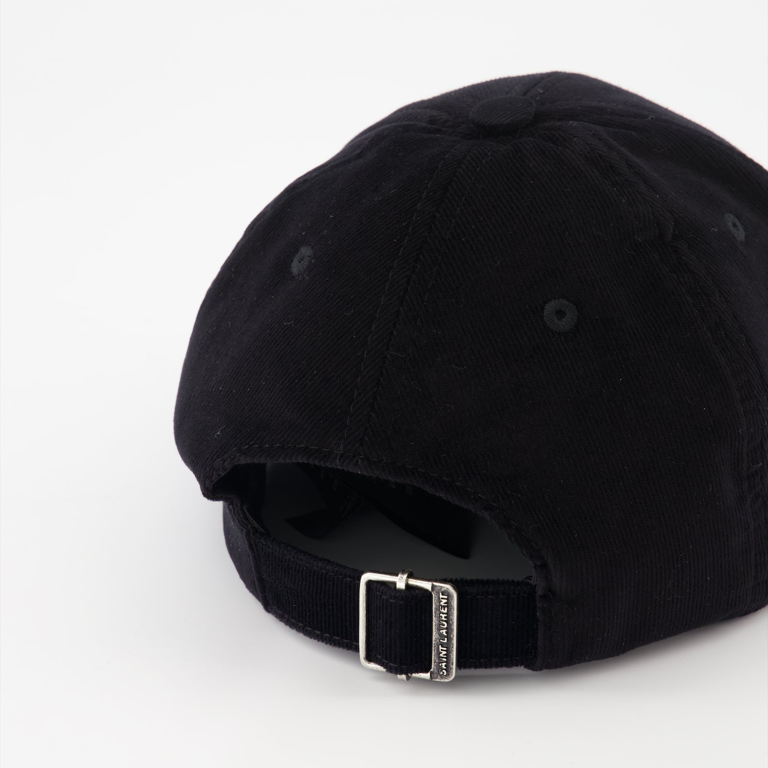 Saint Laurent cap, black corduroy cap, luxury accessory, fashionable cap, exclusive headwear