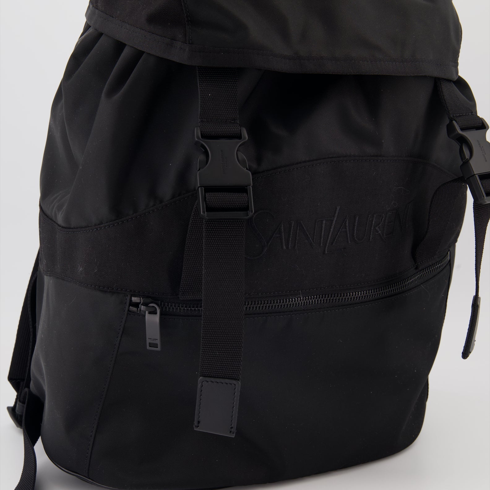 luxury backpack, eco-friendly accessories, black econyl bag, Saint Laurent backpack, sustainable luxury