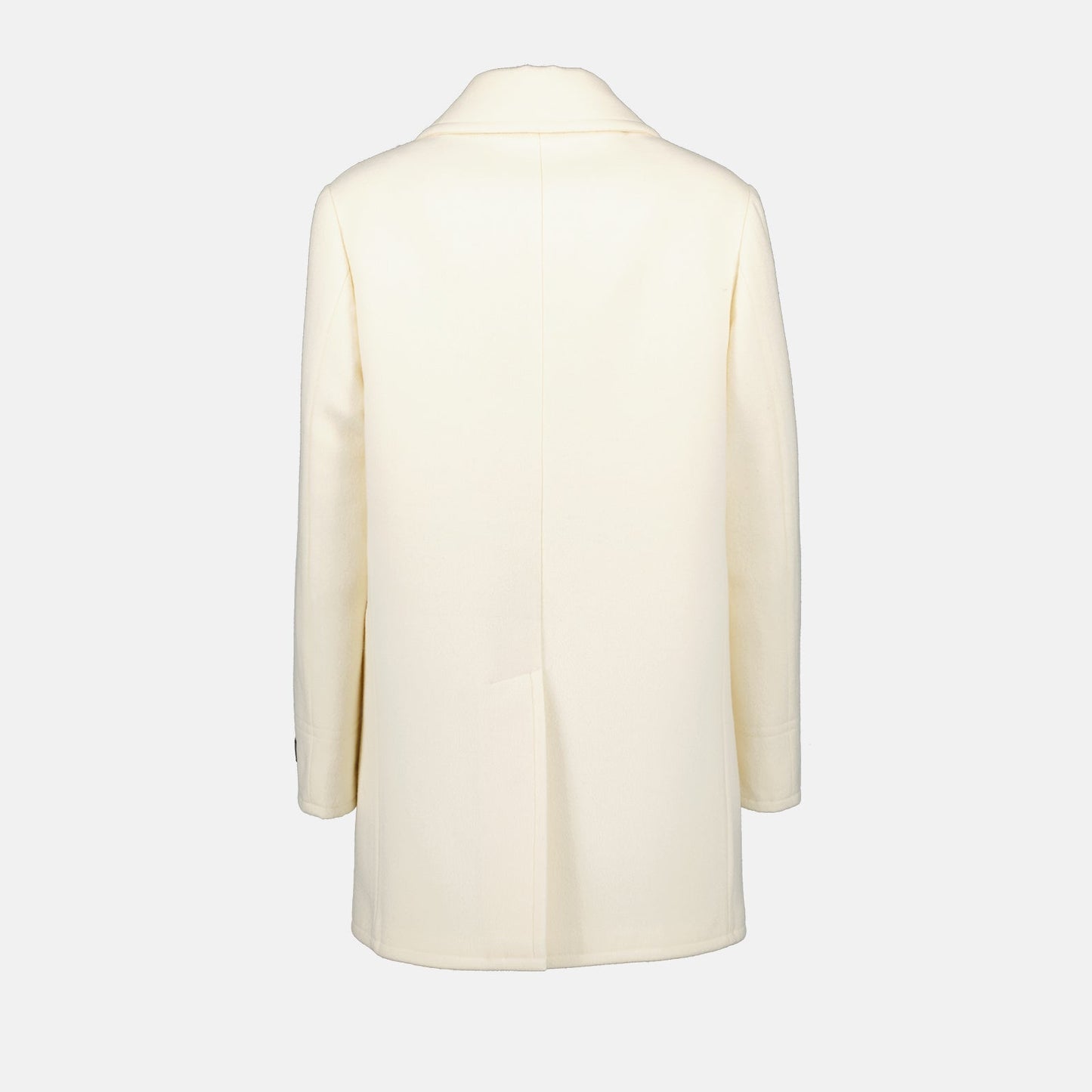 Prada pea coat, wool pea coat, luxury outerwear, double-breasted coat, elegant white coat