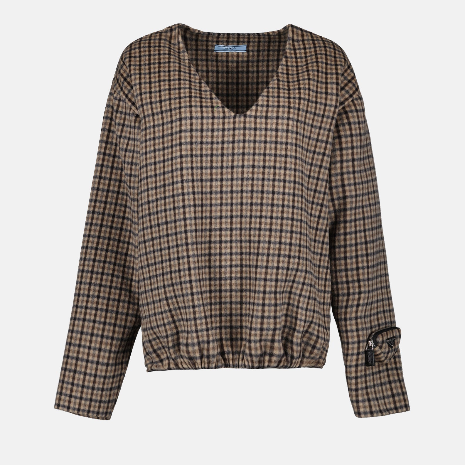 Prada sweater, plaid brown sweater, luxury women's knitwear, high-end fashion, designer clothing