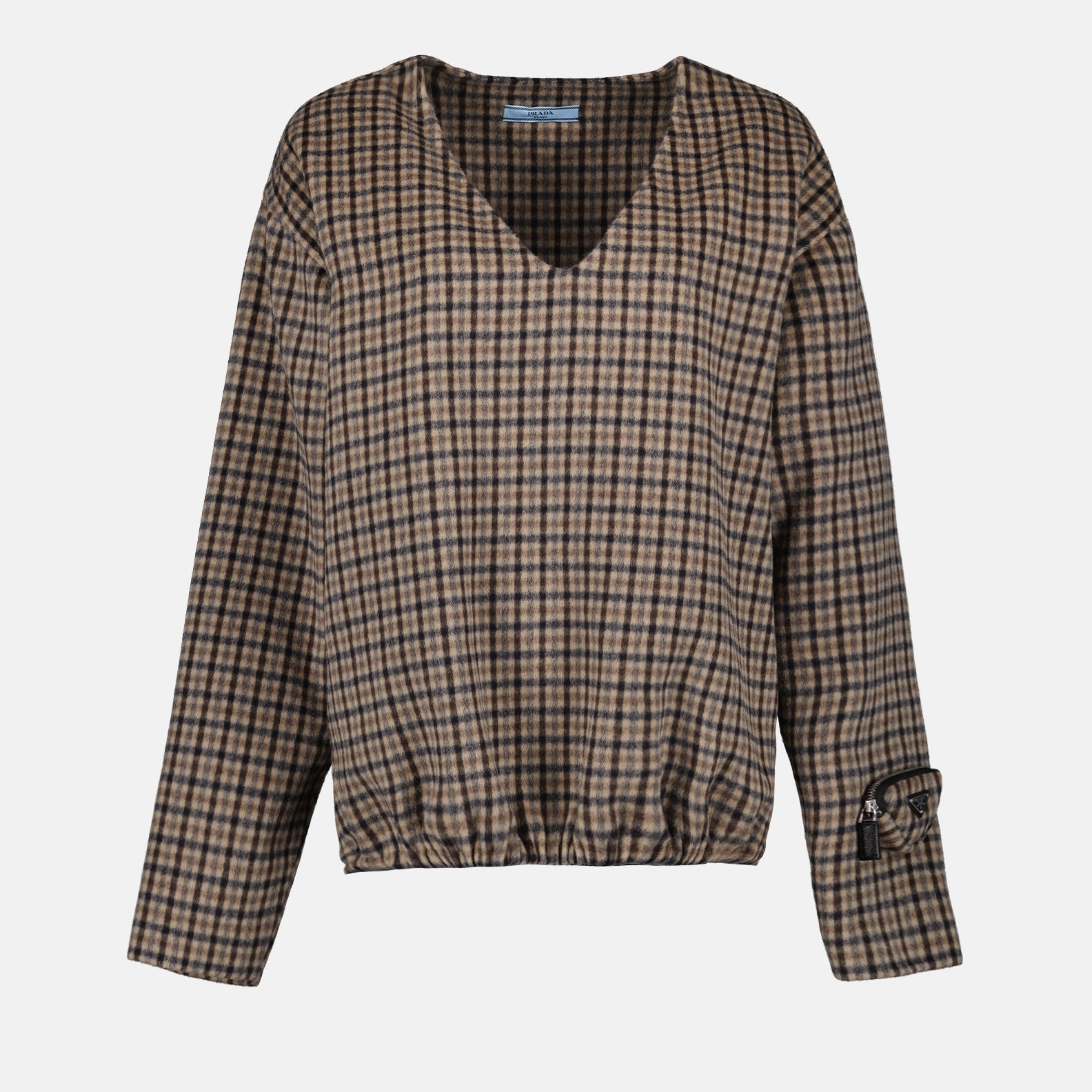 Prada sweater, plaid brown sweater, luxury women's knitwear, high-end fashion, designer clothing