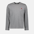 AMI Paris, long sleeve T-shirt, unisex fashion, luxury casual wear, grey T-shirt