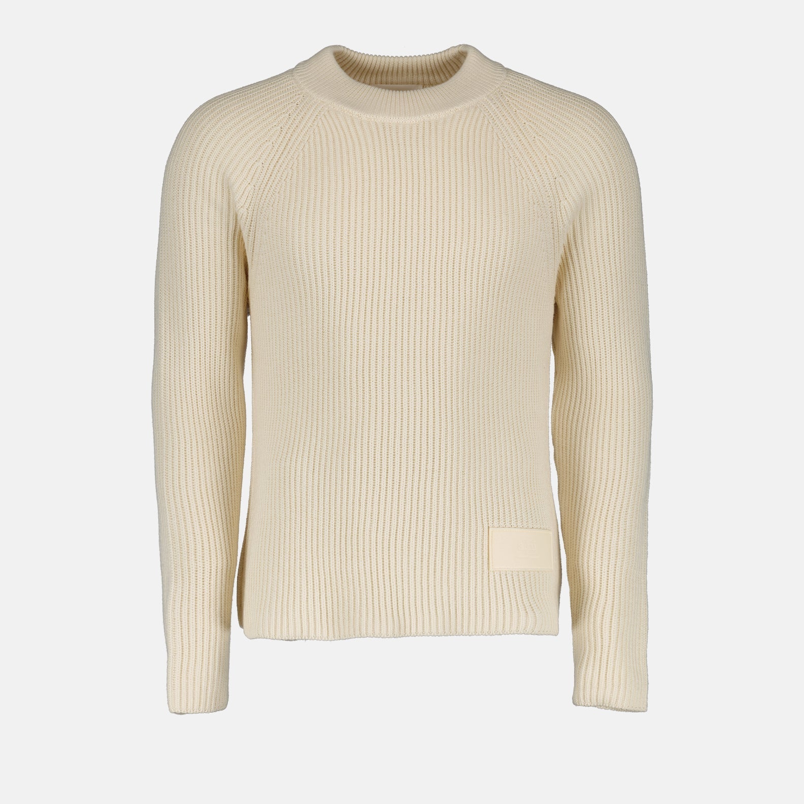 AMI Paris, beige logo sweater, men's luxury sweater, high-end pullover, designer knitwear