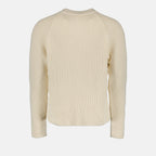 AMI Paris, beige logo sweater, men's luxury sweater, high-end pullover, designer knitwear