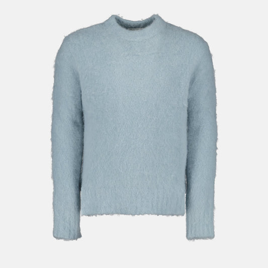 AMI Paris, Blue Alpaca Jumper, Men's Luxury Knitwear, High-end Fashion, Designer Alpaca Sweater