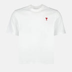 T-shirt Ami de Coeur, AMI Paris, unisex luxury T-shirt, white designer tee, iconic logo clothing
