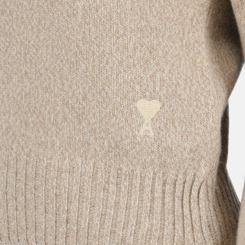 AMI Paris, women's sweater, beige sweater, luxury fashion, designer women's knitwear