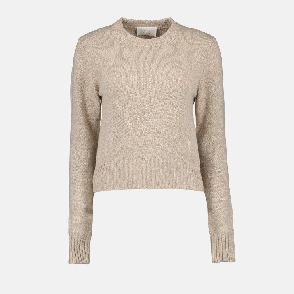 AMI Paris, women's sweater, beige sweater, luxury fashion, designer women's knitwear