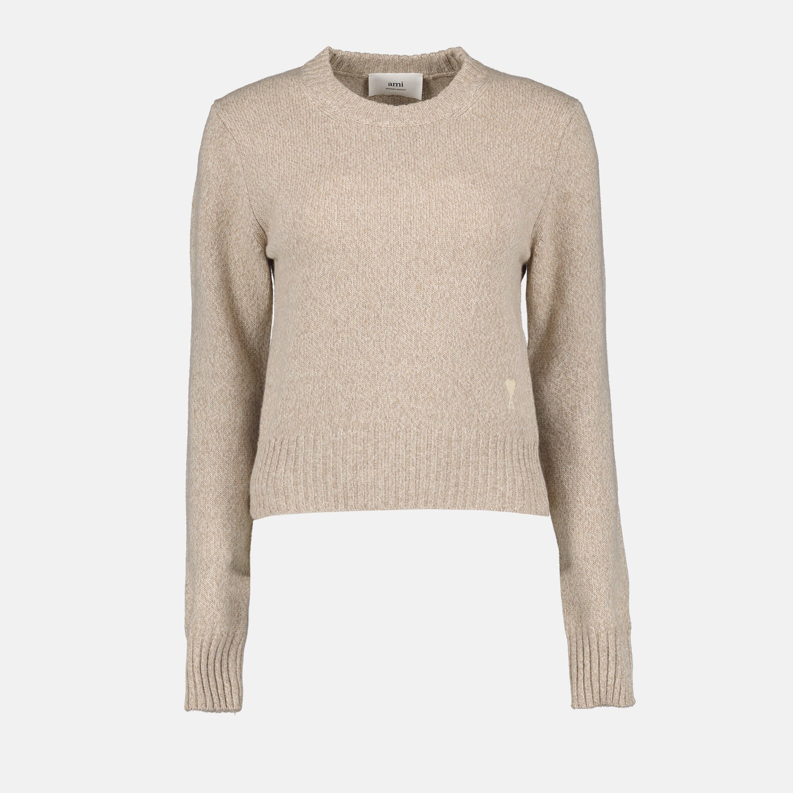 AMI Paris, women's sweater, beige sweater, luxury fashion, designer women's knitwear