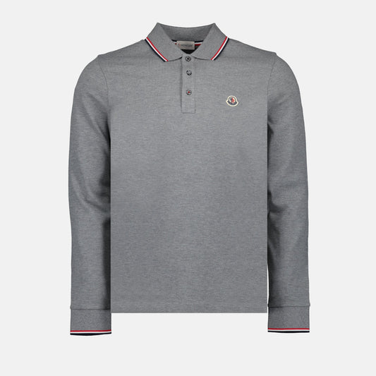 Moncler polo, long-sleeve polo, luxury men's polo, grey polo shirt, high-end fashion