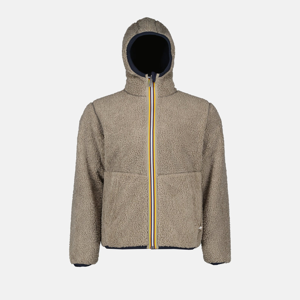 Reversible jacket, K-Way, Jacques Sherpa, Men's luxury outerwear, Blue-beige jacket