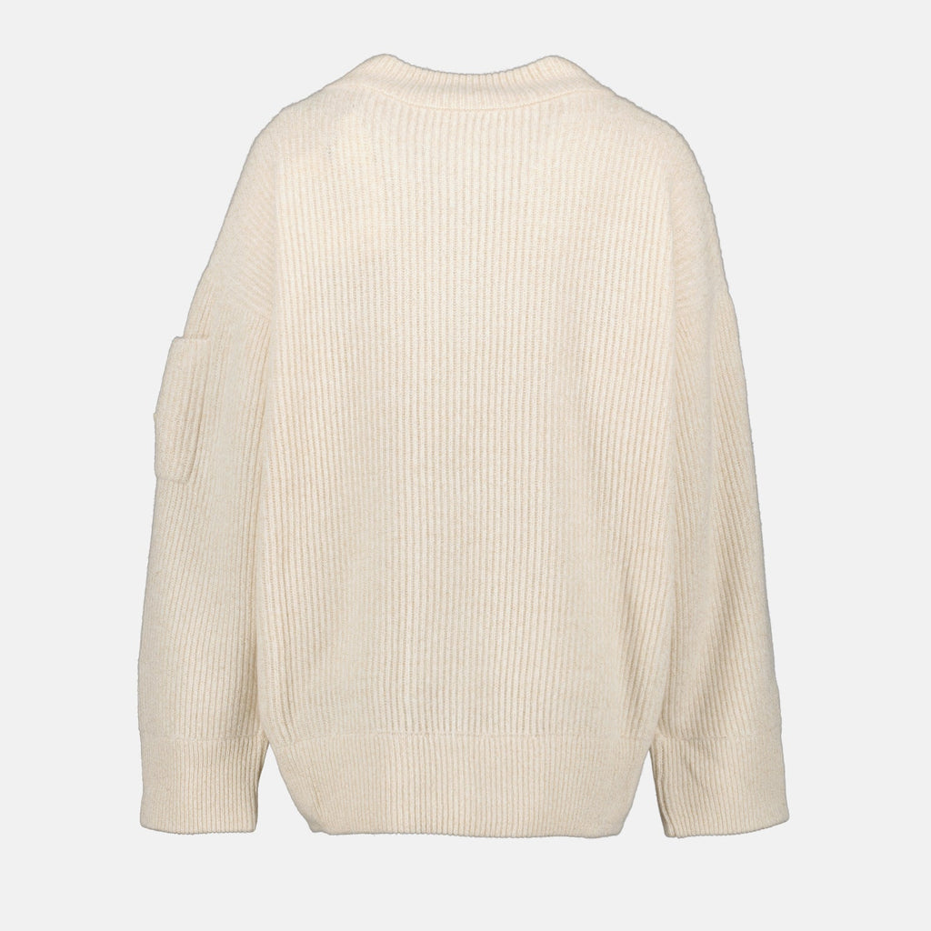 Moncler Women Sweater, Ribbed Beige Sweater, Luxury Women Knitwear, High-End Fashion, Designer Sweaters
