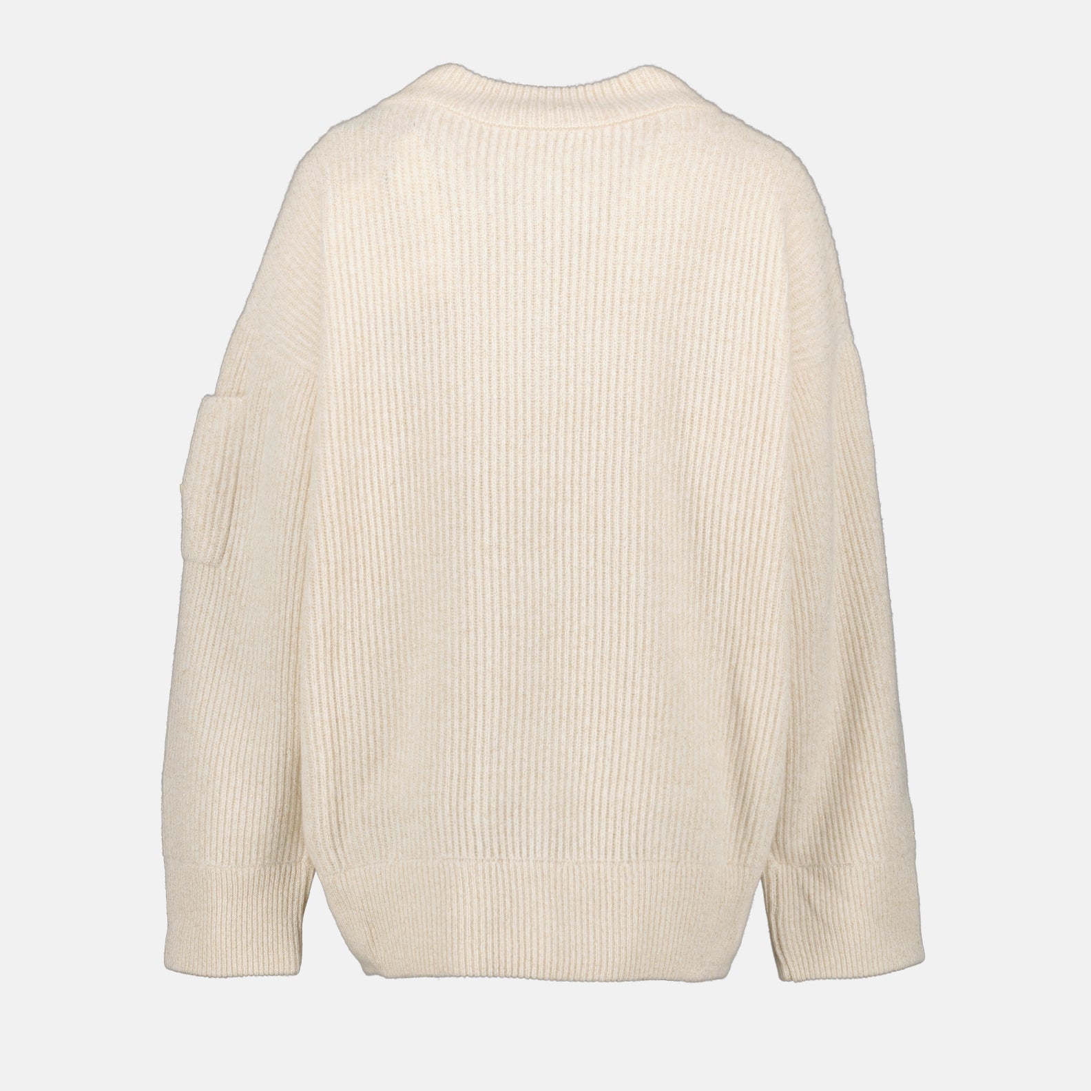 Moncler Women Sweater, Ribbed Beige Sweater, Luxury Women Knitwear, High-End Fashion, Designer Sweaters