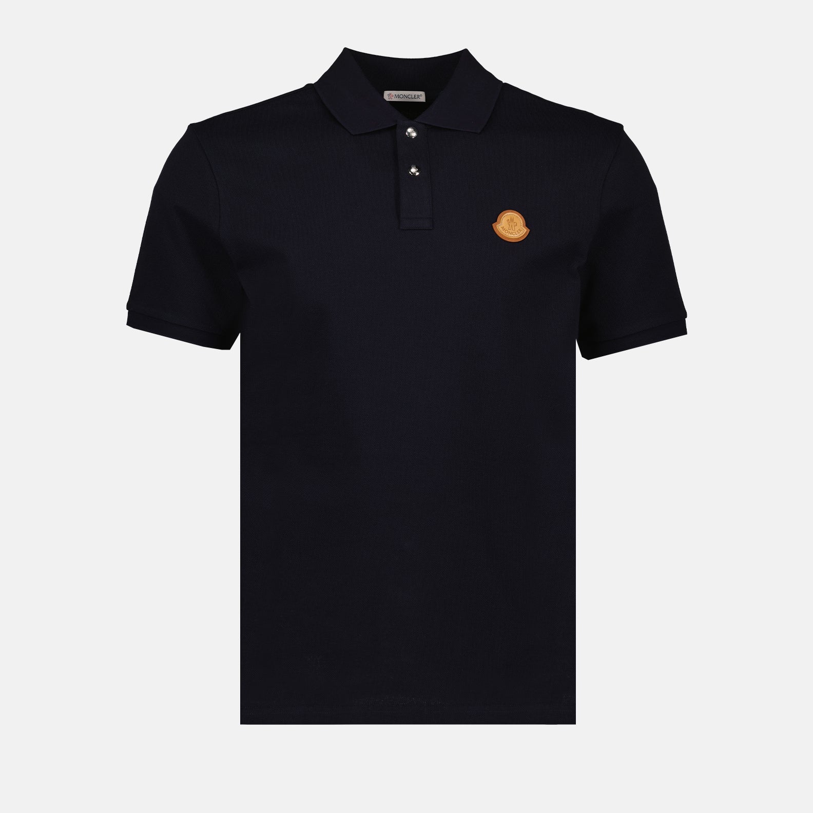 Moncler men's polo, leather logo polo, luxury men's shirt, blue polo Moncler, high-end men's fashion