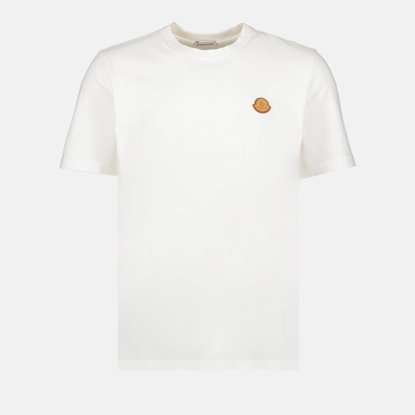 Moncler T-shirt, Leather logo T-shirt, Men's luxury T-shirt, White Moncler T-shirt, High-end fashion