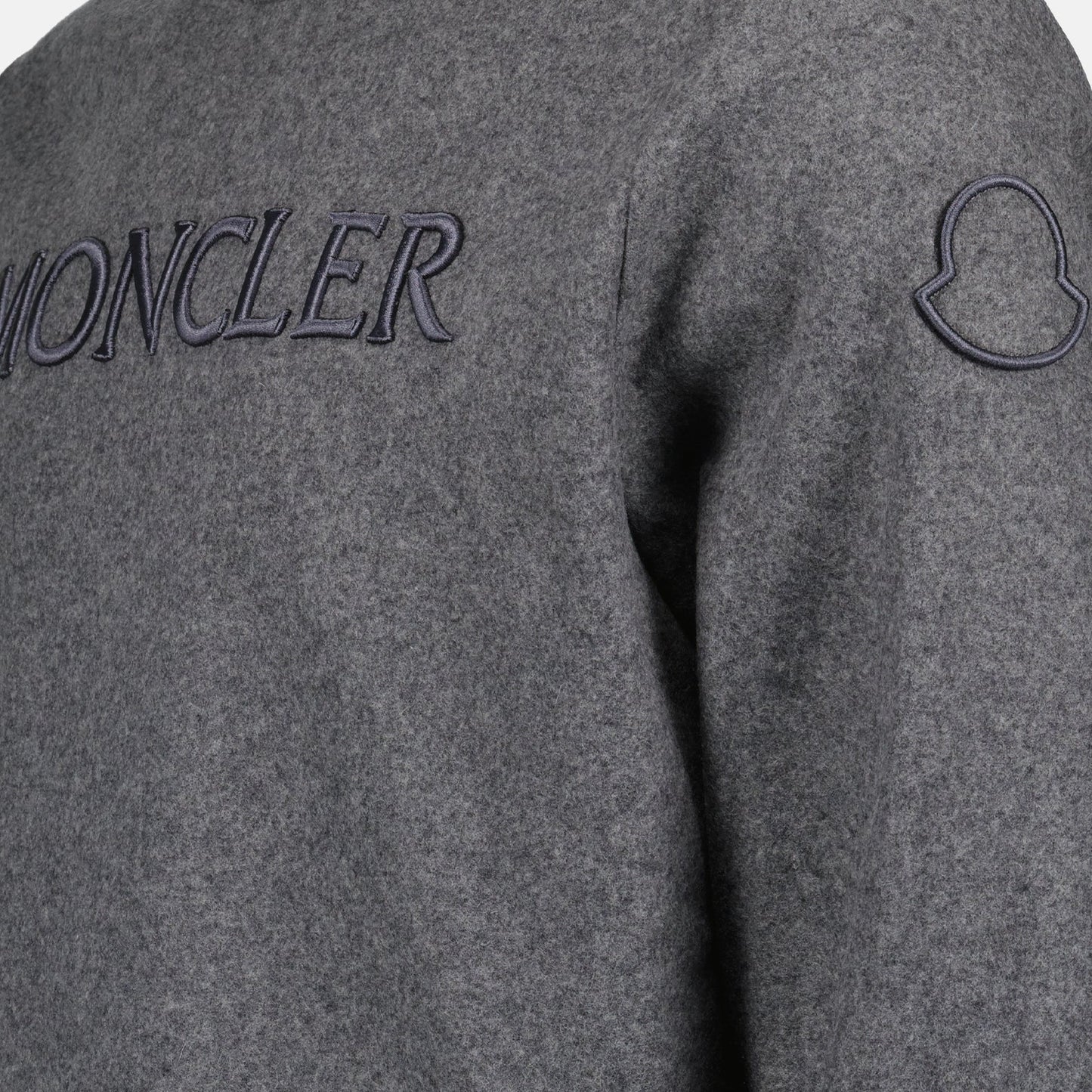 Moncler, grey sweatshirt, men's luxury apparel, logo sweatshirt, high-end fashion